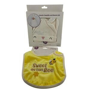 Parent's Choice Baby Swaddle and Beanie Set with Bib 2-Piece Bunny New